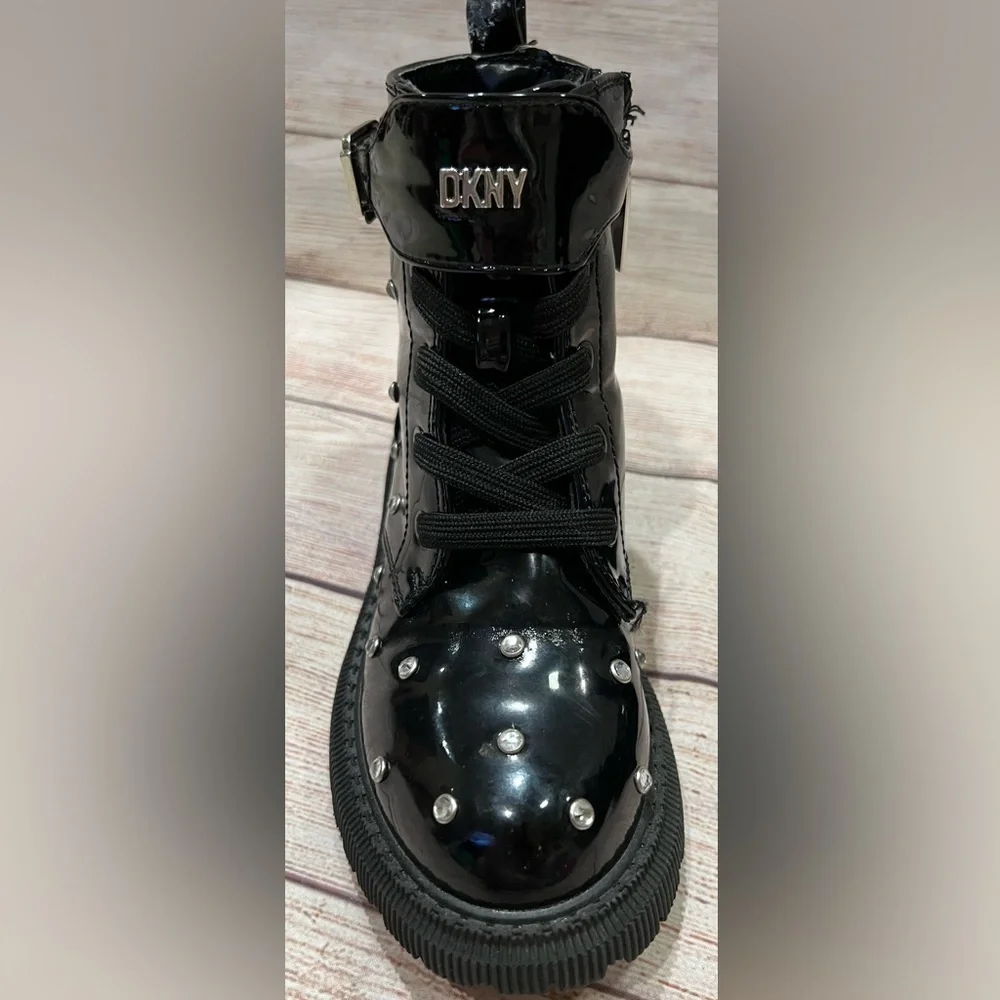 DKNY Ava Dila Moto Side Zipper Boot - Black - Size 12 Girls